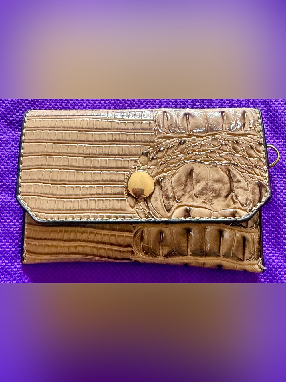 Croc-Embossed Metallic Wallet in Gold